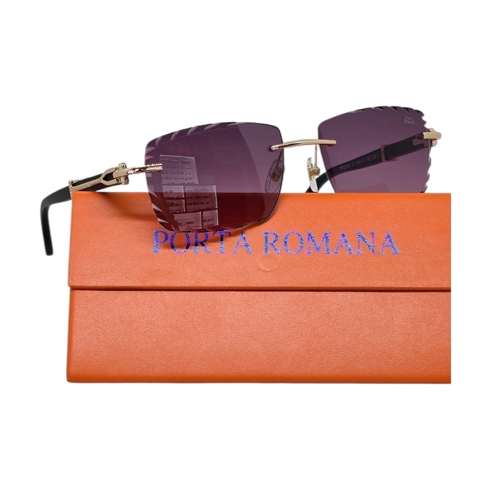 Porta Romana Sunglasses with Purple beveled Lenses wood temples